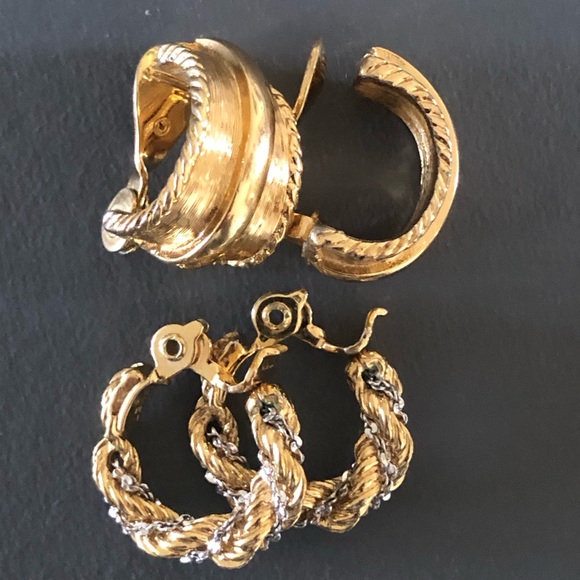 Monet Jewelry - 2 Pairs Vintage Monet (1980’s) Gold Tone and Silver Hoop Earrings